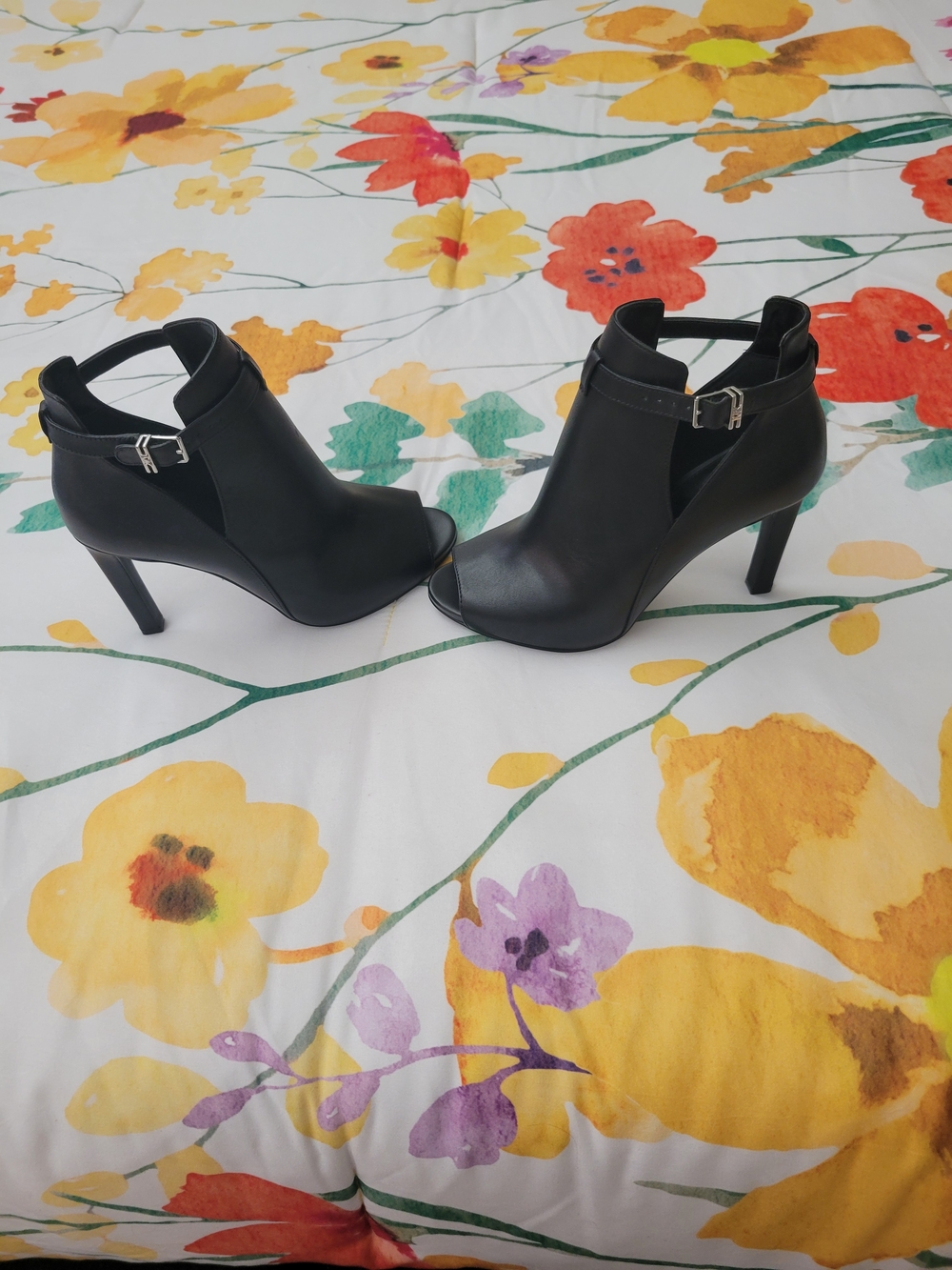 MK Black Peep-Toe High Heel Ankle Booties